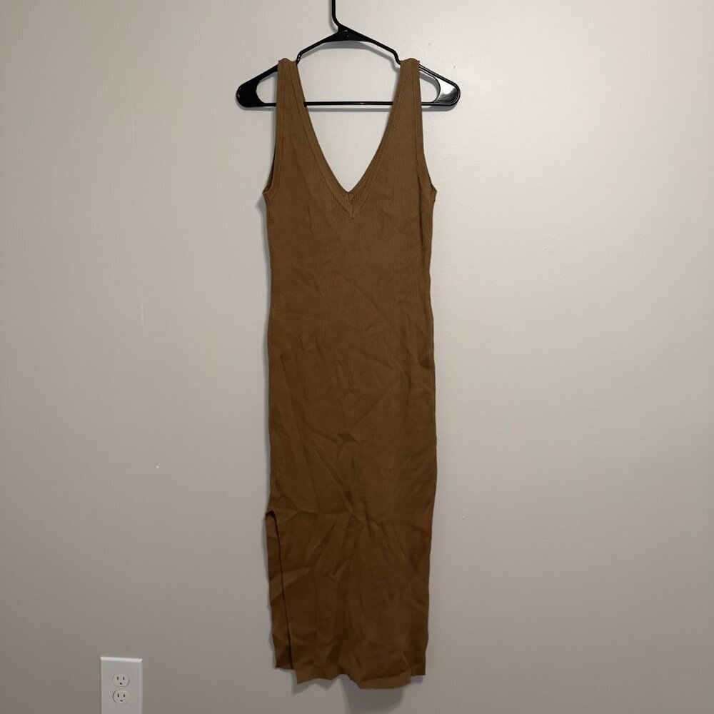 House of Harlow 1960 Brown Ribbed Knit V-Neck Midi Bodycon Dress Medium M - Picture 7 of 7